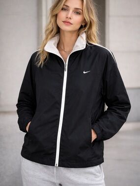 Nike Windbreaker Jacket Youth L 12-14 Full Zip Black  Long Sleeve